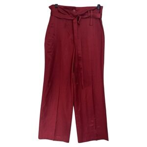 Helmut Lang Satin Wide Leg Belted Pants High Waisted Womens Size 4 Garnet